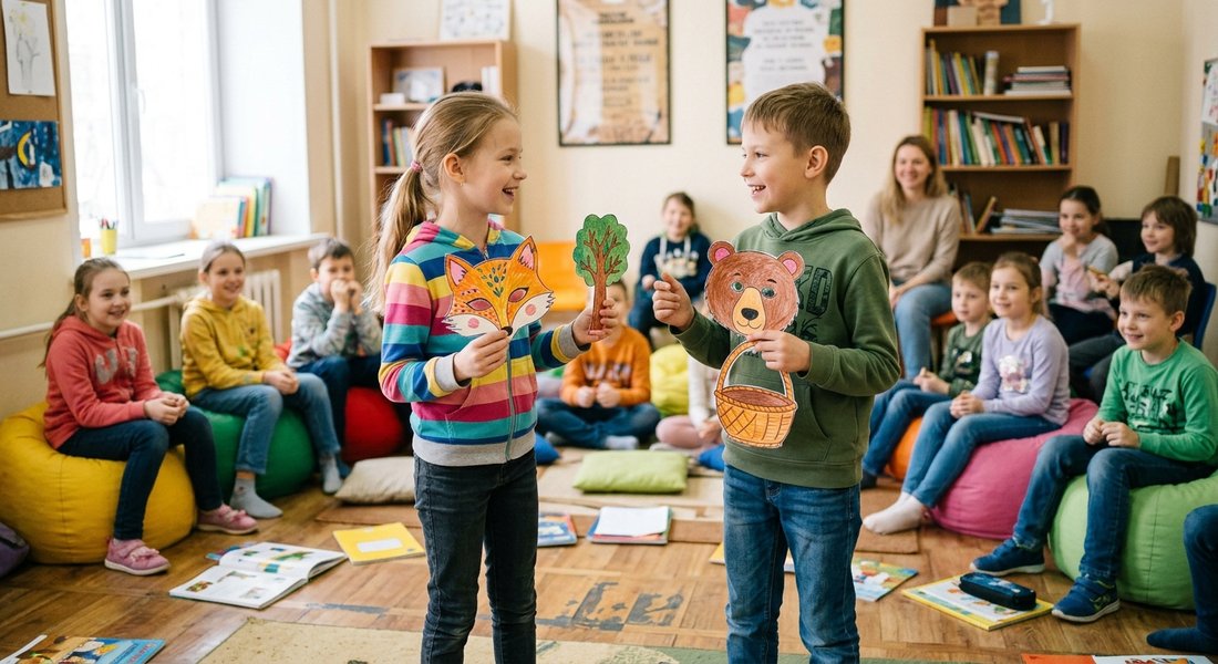 Младшие школьники на занятии английским